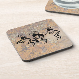 Kokopelli Horn and Flute Player Petroglyph Coaster