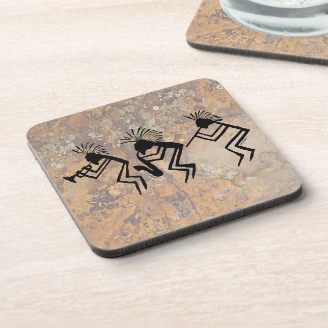 Kokopelli Horn and Flute Player Petroglyph Coaster (Left Side)