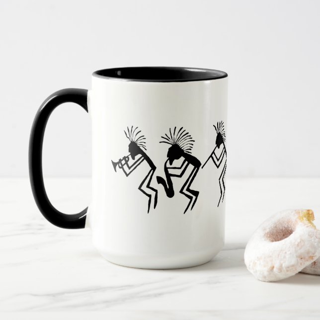 Kokopelli Horn and Flute Player Petroglyph Mug (With Donut)