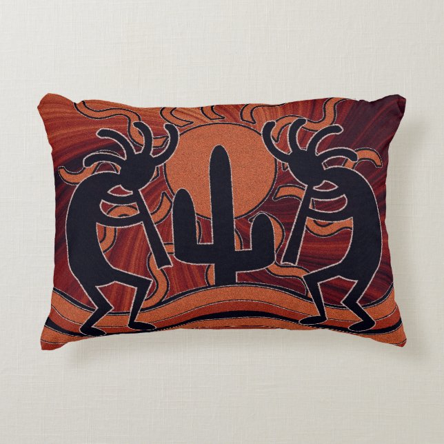Kokopelli In Sunset With Cactus Southwest Design Decorative Pillow (Front)