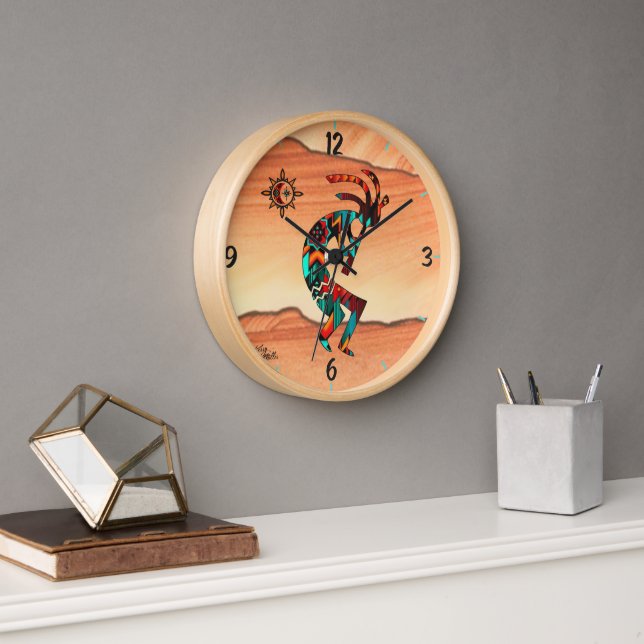Kokopelli In The Desert Round Wall Clock (Office)