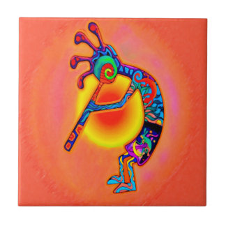 Kokopelli Lizard Sun Ceramic Tile