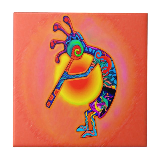 Kokopelli Lizard Sun Ceramic Tile (Front)