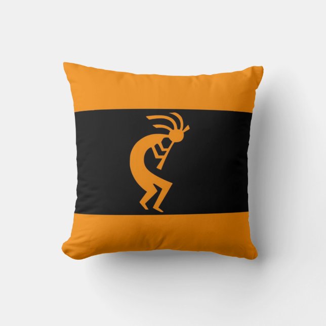 Kokopelli long Orange Throw Pillow (Front)