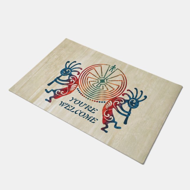 KOKOPELLI / MAN IN THE MAZE coloured + your ideas Doormat (Angled)