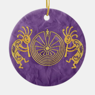 KOKOPELLI / MAN IN THE MAZE gold + your ideas Ceramic Ornament