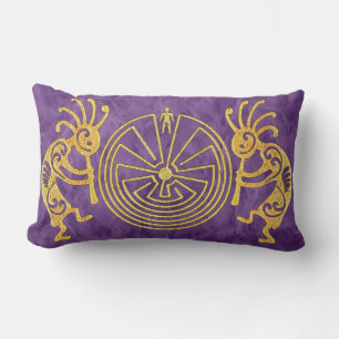 KOKOPELLI / MAN IN THE MAZE gold + your ideas Lumbar Pillow