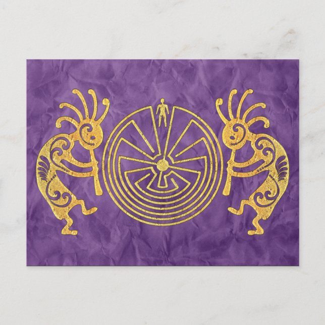 KOKOPELLI / MAN IN THE MAZE gold + your ideas Postcard (Front)