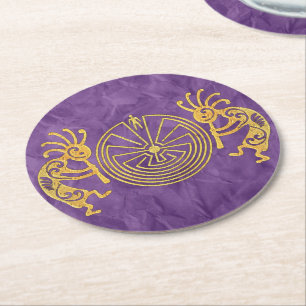KOKOPELLI / MAN IN THE MAZE gold + your ideas Round Paper Coaster