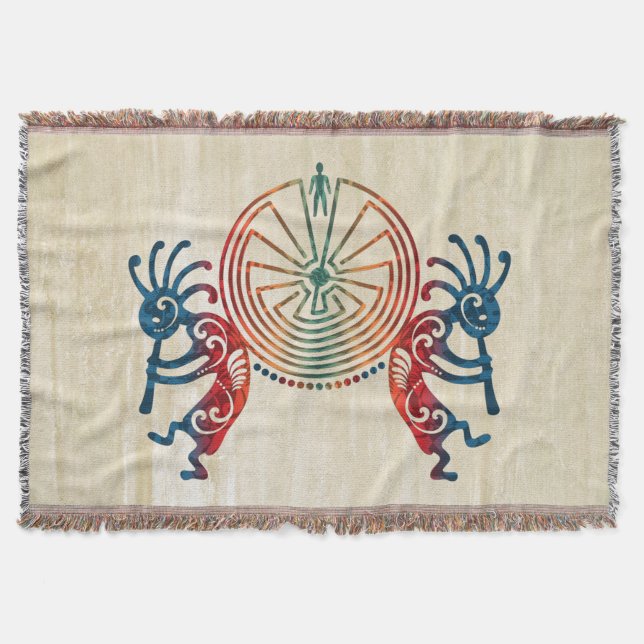 KOKOPELLI / MAN IN THE MAZE + your ideas Throw Blanket (Front)