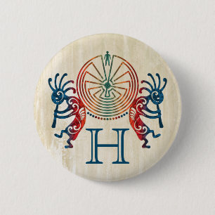 KOKOPELLI / MAN IN THE MAZE + your monogram 2 Inch Round Button