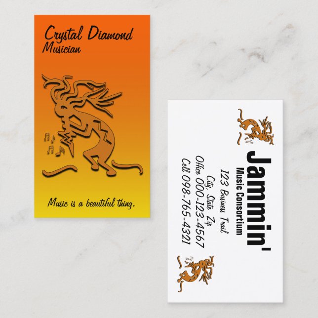 Kokopelli Merry Maker Musical Notes Template Business Card (Front/Back)