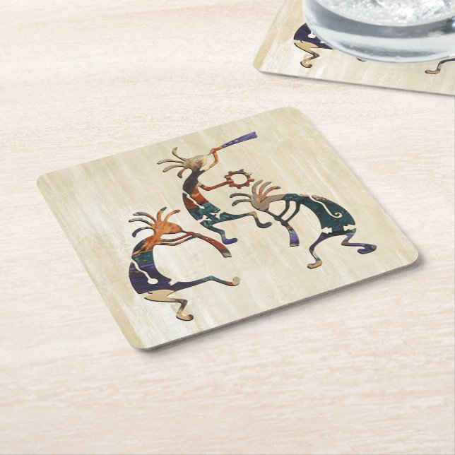 KOKOPELLI musician trio + your ideas Square Paper Coaster (Angled)