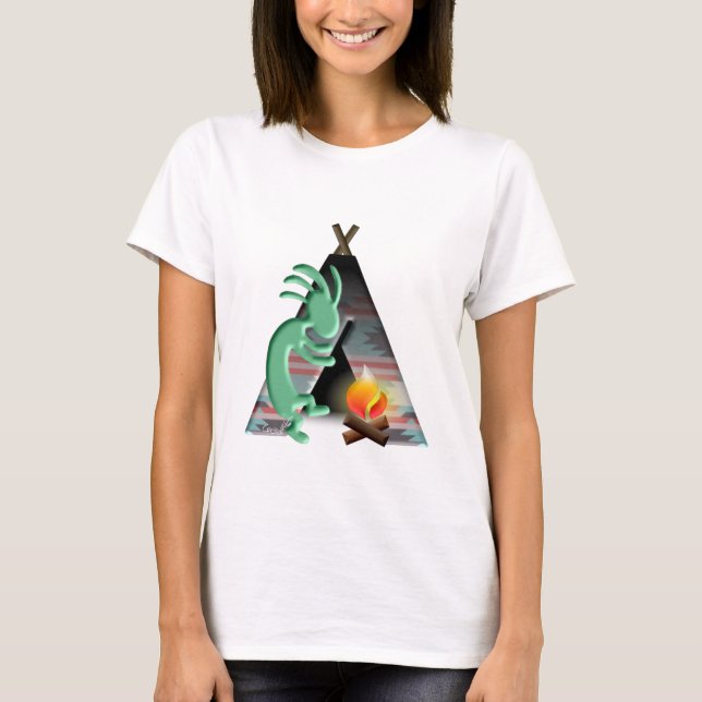 Kokopelli Native American Tipi Camping T-Shirt (Front)