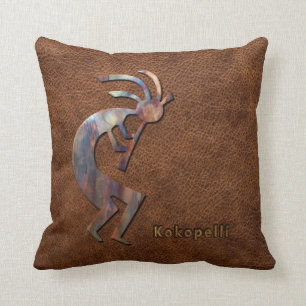 Kokopelli on Embossed Leather Throw Pillow