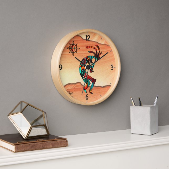 Kokopelli Playing The Flute Wood Wall Clock (Office)