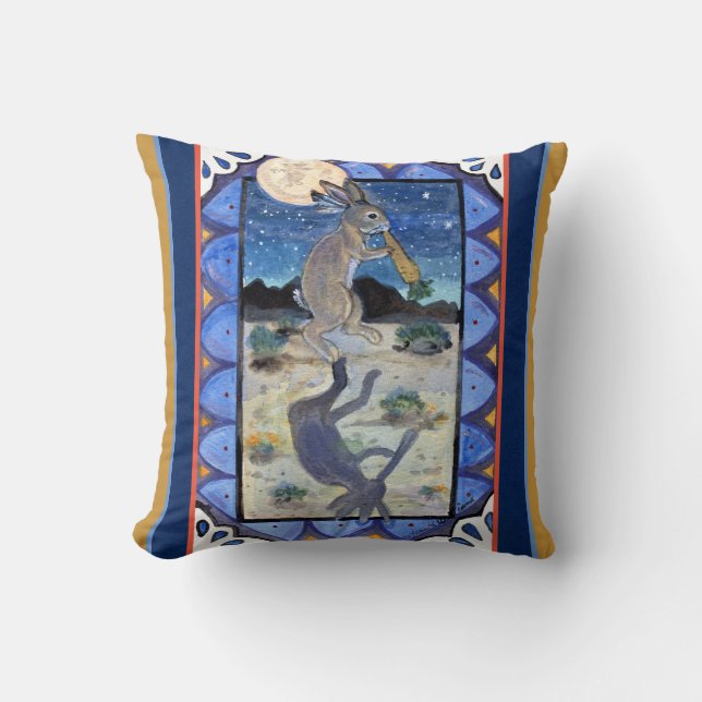 Kokopelli Rabbit Southwest Humour Wildlife Bunny Throw Pillow (Front)