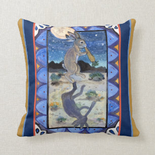 Kokopelli Rabbit Southwest Humour Wildlife Bunny Throw Pillow
