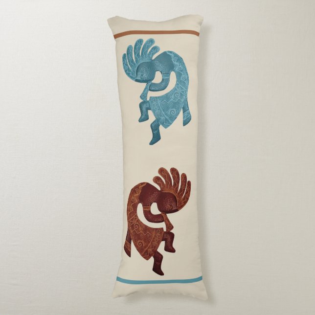 Kokopelli, Rust & Turquoise, Southwestern Body Pillow (Front Vertical)