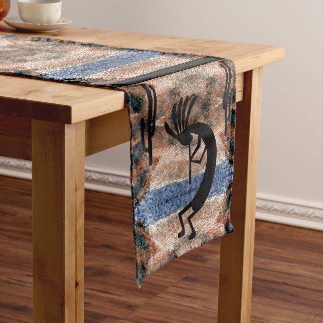 Kokopelli Southwest Abstract Mosaic Brn 14 x 72 Short Table Runner (In Situ)