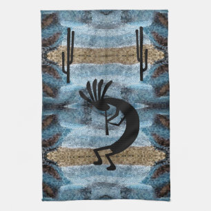 Kokopelli Southwest Desert Blue 2 Mosaic Kitchen Towel