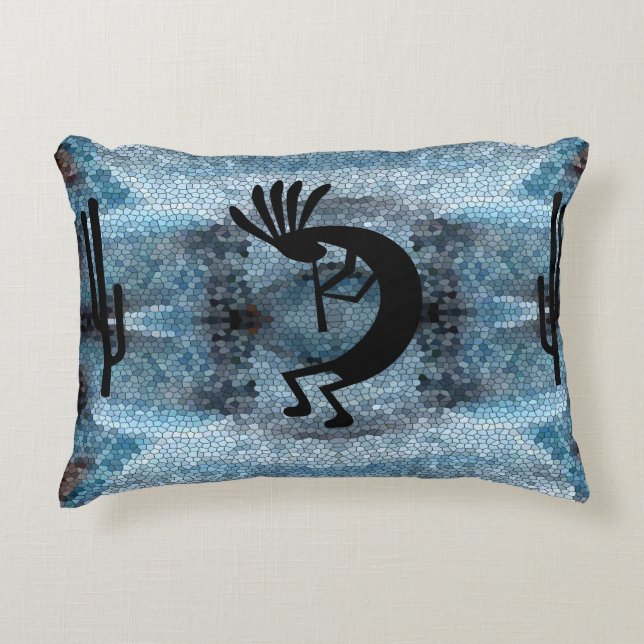 Kokopelli Southwest Desert Mosaic 2 Accent Pillow (Front)