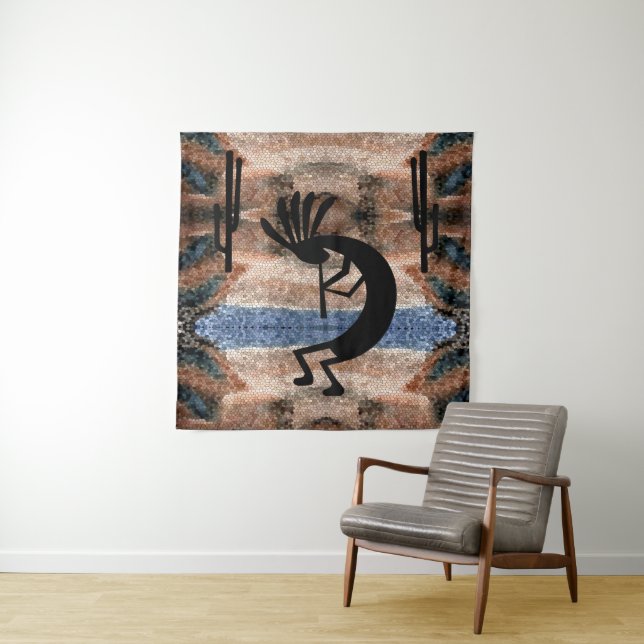 Kokopelli Southwest Desert Mosaic 57 x 47 Tapestry (In Situ)