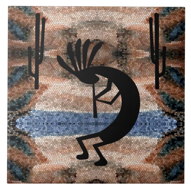Kokopelli Southwest Desert Mosaic 6" Tile (Front)