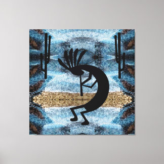 Kokopelli Southwest Desert Mosaic Blue 40 x 40 Canvas Print