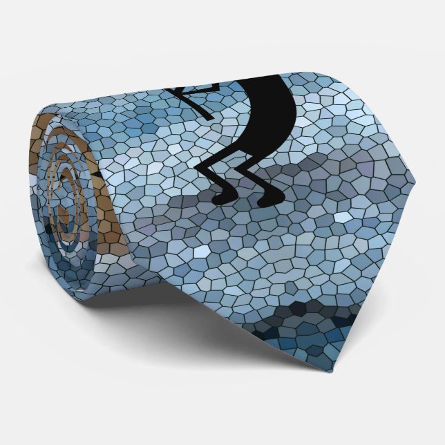 Kokopelli Southwest Desert Mosaic Blue Neck Tie (Rolled)