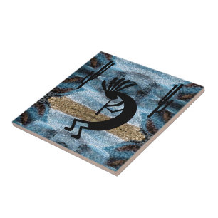 Kokopelli Southwest Desert Mosaic Blue Tile