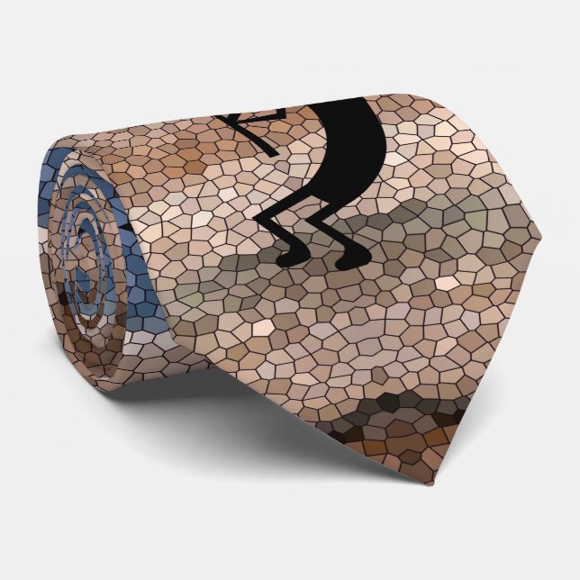 Kokopelli Southwest Desert Mosaic Brown Tie (Rolled)