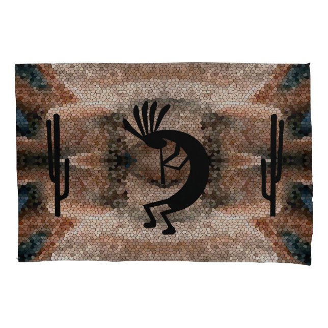 Kokopelli Southwest Desert Mosaic Earthtone Std Pillowcase (Front)