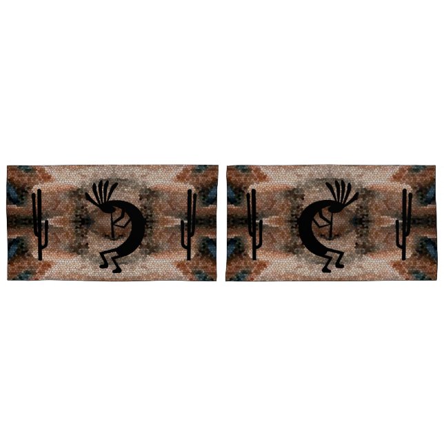 Kokopelli Southwest Desert Mosaic King Set Pillowcase (Front-Set)