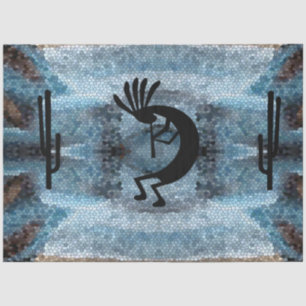 Kokopelli Southwest Desert Mosaic Teal Decoupage Tissue Paper