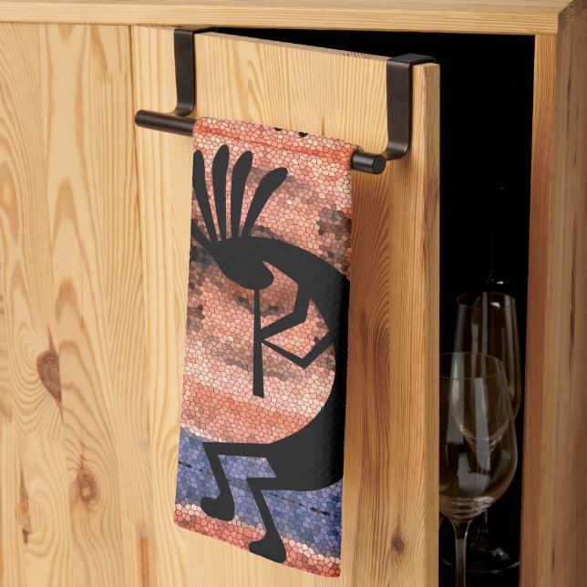 Kokopelli Southwest Desert Sunset 2 Mosaic Kitchen Towel (Thirds Fold)