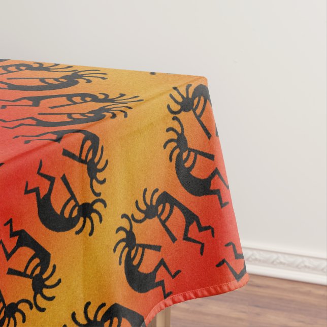Kokopelli Southwest Pattern Yellow Black Orange Tablecloth (In Situ)