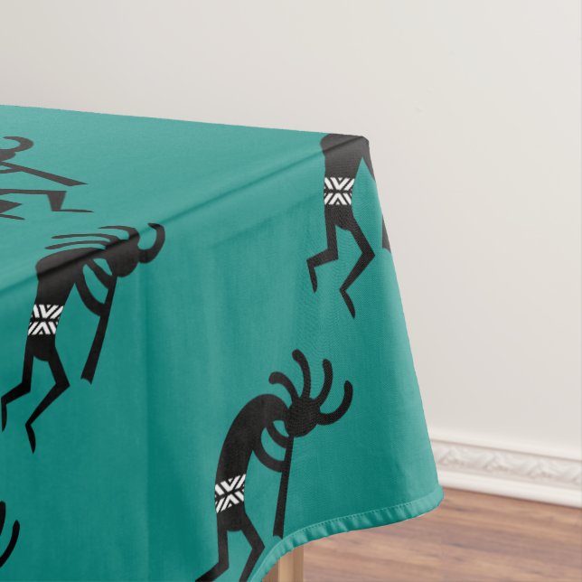 Kokopelli Southwest Teal And Black Tablecloth (In Situ)