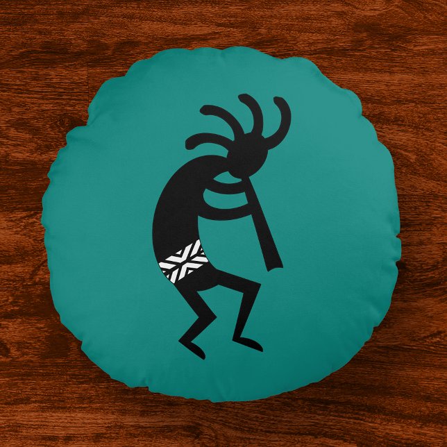 Kokopelli Southwest Teal Design Round Pillow (Creator Uploaded)