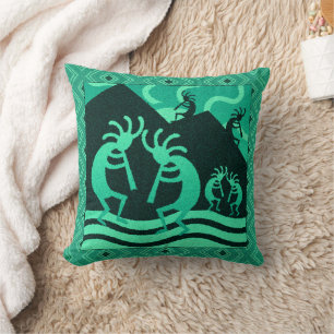 Kokopelli Southwest Turquoise And Black Throw Pillow