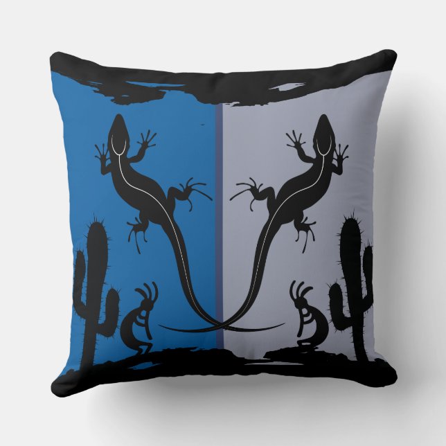 Kokopelli Southwestern Desert Lizards Throw Pillow (Back)