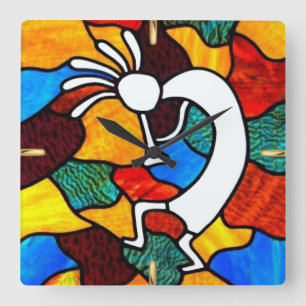 Kokopelli Stained Glass Square Wall Clock