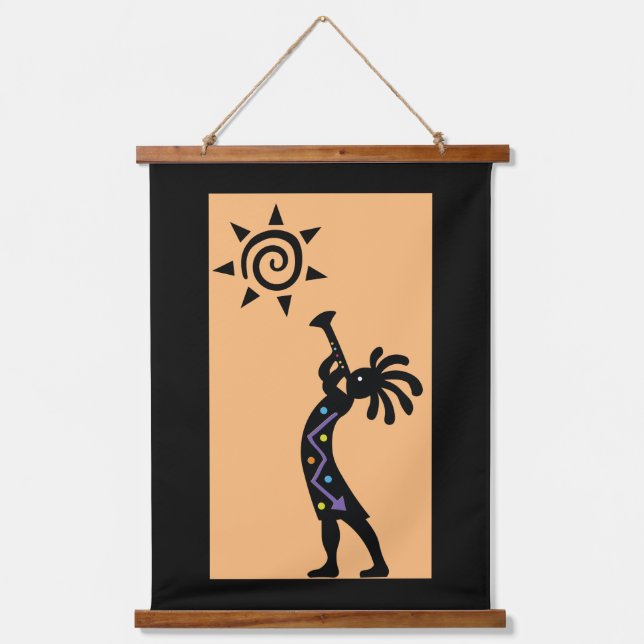 Kokopelli, Sud-Ouest, accrochant la tapisserie (Recto)
