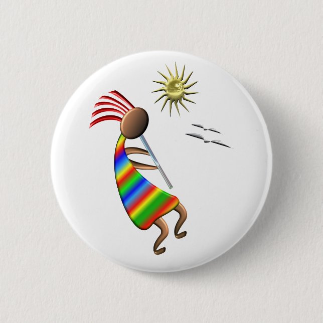 Kokopelli Sun and Birds 2 Inch Round Button (Front)