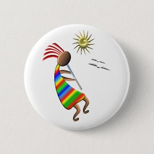 Kokopelli Sun and Birds 2 Inch Round Button