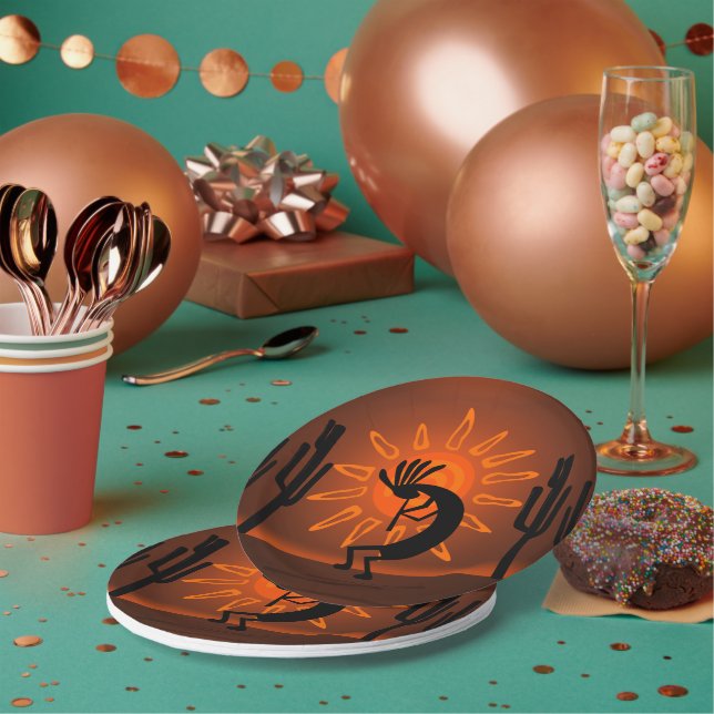 Kokopelli Sun Bronzed Sunset Brown 7"  Paper Plate (Multi)