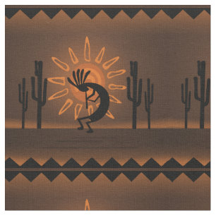 Kokopelli Sun Southwest Desert Rustic Brown Fabric