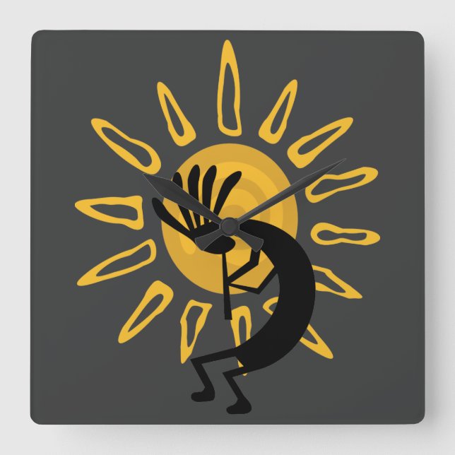 Kokopelli Sun Southwest Gold Clock (Front)