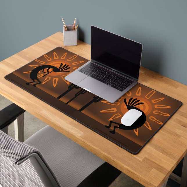Kokopelli Sun Southwest Rustic Bronzed Brown  Desk Mat (Office 2)