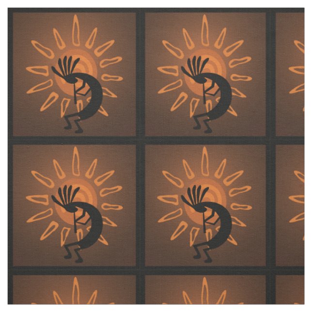 Kokopelli Sun Southwest Rustic Brown Fabric (Swatch)
